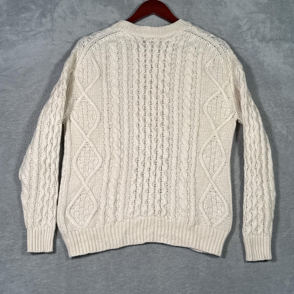 Nili Lotan Sweater Womens M White 100% Cashmere Cable Knit Crewneck Pullover - Picture 7 of 8